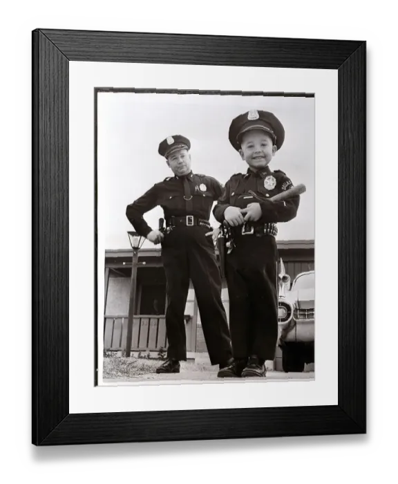 Framed Print : Boy Dressed As His Father, A Cop Framed Print : Boy Dressed As His Father, A Cop