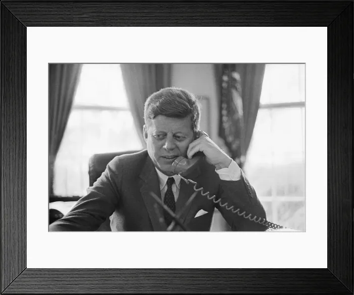 Framed Print : John Kennedy Using Telephone