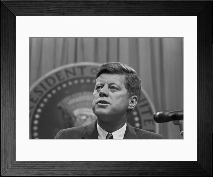 Framed Print : President John F. Kennedy in Front of Presidential Seal Framed Print : President John F. Kennedy in Front of Presidential Seal