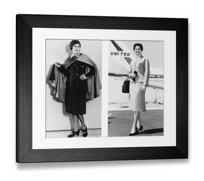 Framed Print : Stewardesses Modeling Uniforms Different Decades Framed Print : Stewardesses Modeling Uniforms Different Decades