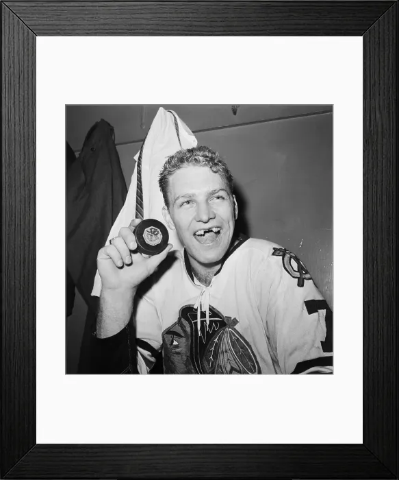 Framed Print : Bobby Hull Smiling with Puck Framed Print : Bobby Hull Smiling with Puck