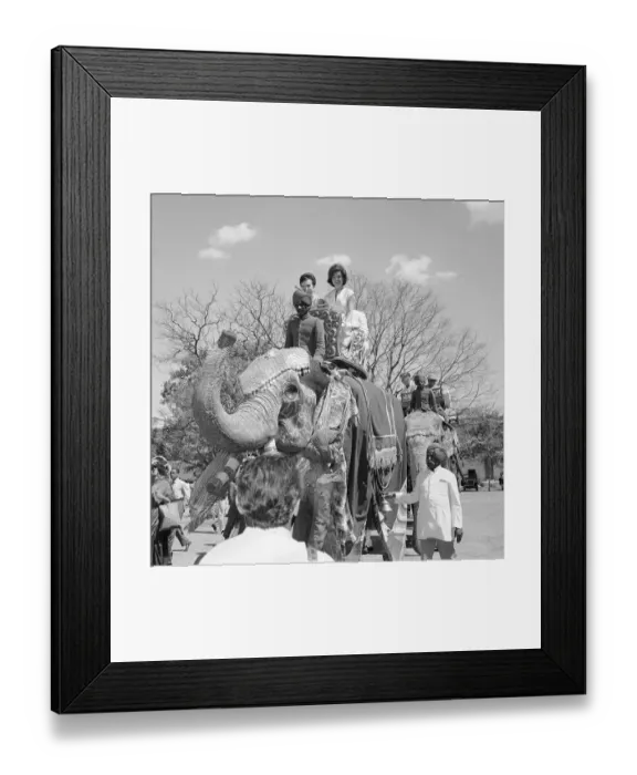 Framed Print : Jacqueline Kennedy Riding an Elephant Framed Print : Jacqueline Kennedy Riding an Elephant
