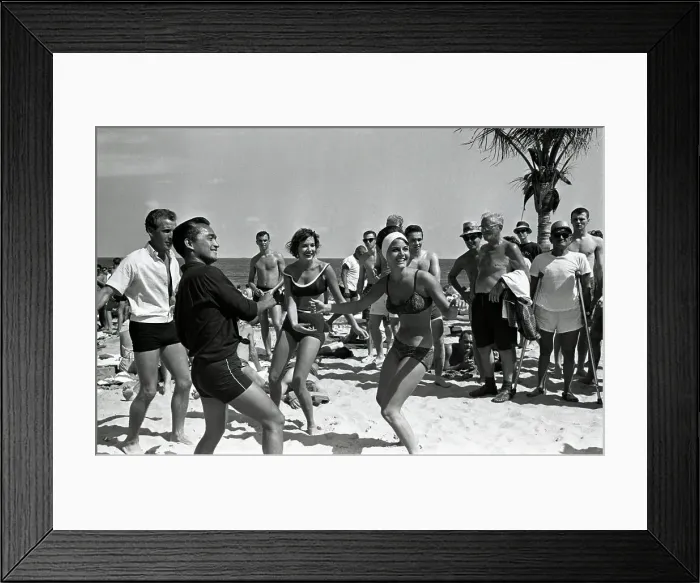 Framed Print : Two College Women Dancing on Beach Framed Print : Two College Women Dancing on Beach