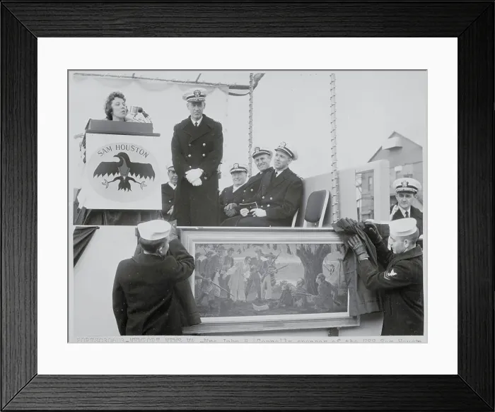 Framed Print : Wife of Navy Secretary John Connally Presenting Oil Painting Framed Print : Wife of Navy Secretary John Connally Presenting Oil Painting
