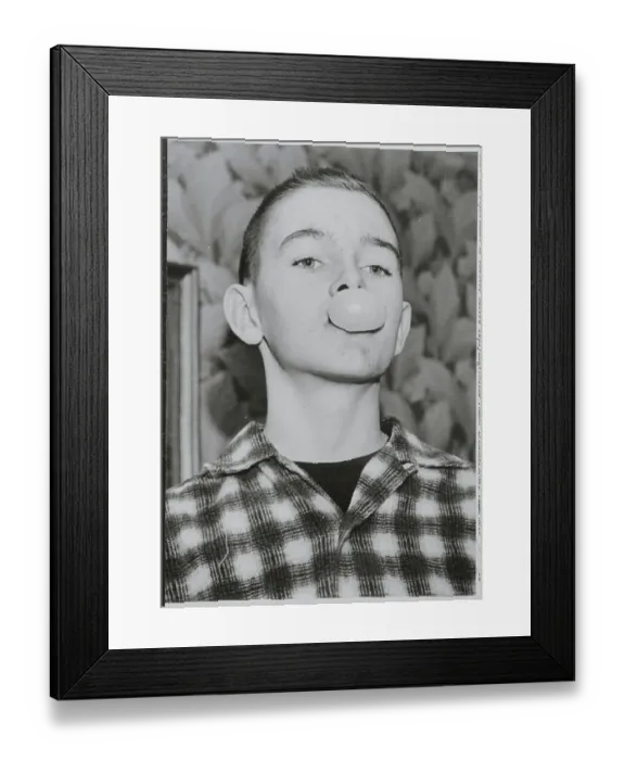 Framed Print : Boy Blowing a Bubble Gum Bubble Framed Print : Boy Blowing a Bubble Gum Bubble