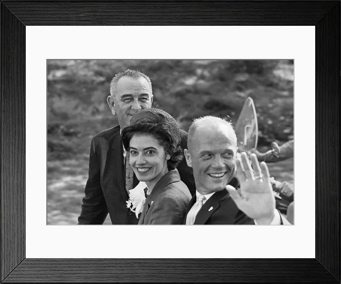 Framed Print : Mr. and Mrs. John Glenn Waving with Vice President Lyndon Johnson Framed Print : Mr. and Mrs. John Glenn Waving with Vice President Lyndon Johnson