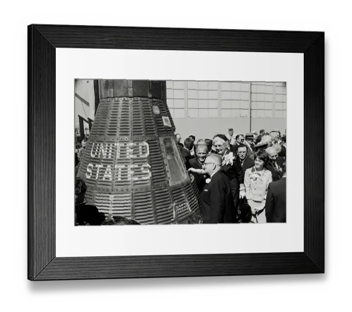 Framed Print : John Glenn Displaying Space Craft Framed Print : John Glenn Displaying Space Craft