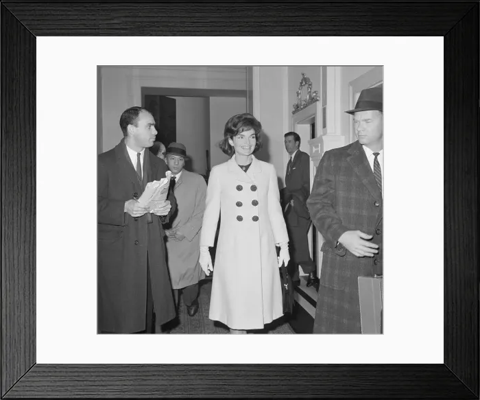 Framed Print : Jackie Kennedy Smiling Alongside Bodyguard Framed Print : Jackie Kennedy Smiling Alongside Bodyguard