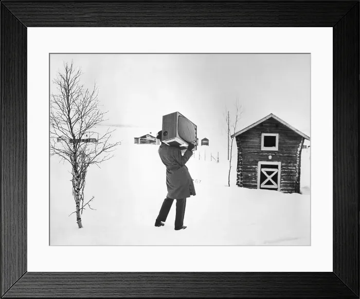 Framed Print : Man Bringing TV Set To Rural House Framed Print : Man Bringing TV Set To Rural House