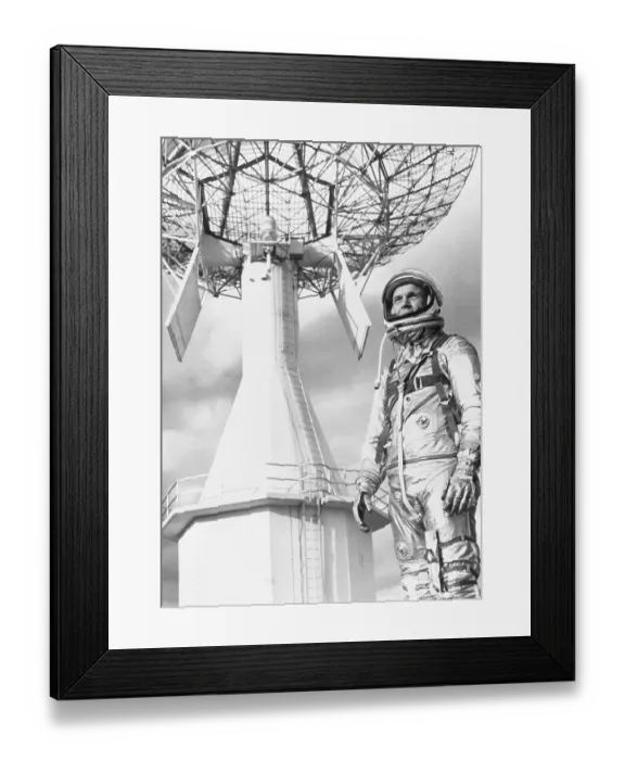 Framed Print : Astronaut Posing Next to Antenna Framed Print : Astronaut Posing Next to Antenna
