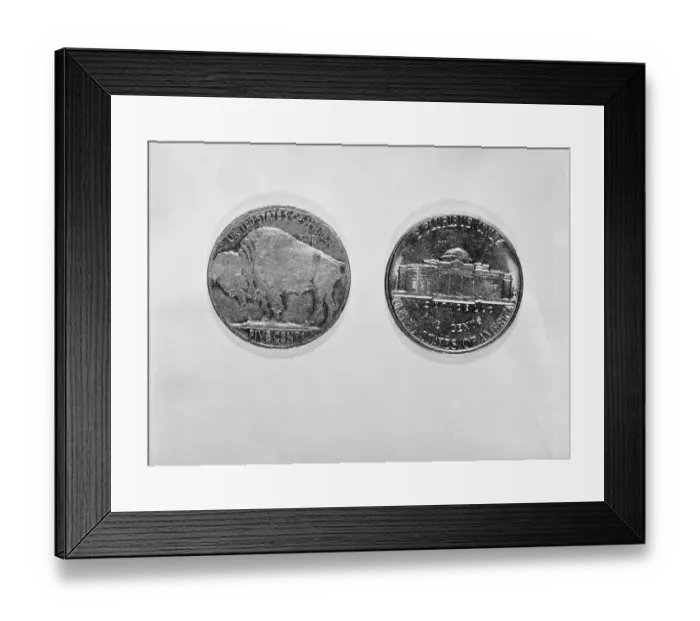 Framed Print : Hollow Nickel Coins Framed Print : Hollow Nickel Coins