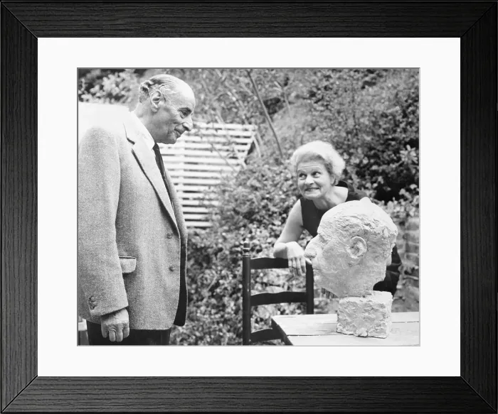 Framed Print : Friends Viewing Sculpted Head Framed Print : Friends Viewing Sculpted Head