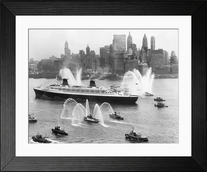 Framed Print : France Ocean Liner in New York Harbor