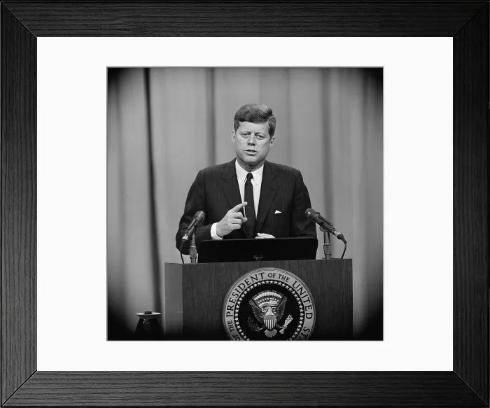 Framed Print : President Kennedy Speaking at Press Conference Framed Print : President Kennedy Speaking at Press Conference