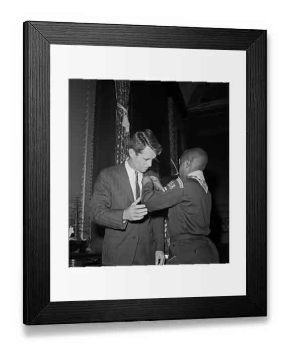 Framed Print : Robert Kennedy Receiving a Boy Scouts Emblem Framed Print : Robert Kennedy Receiving a Boy Scouts Emblem
