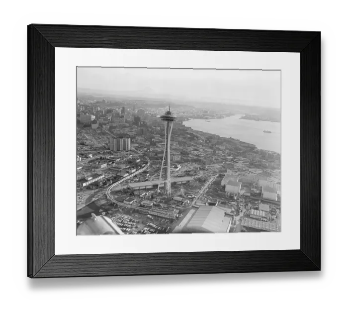 Framed Print : Aerial View of Seattle and Space Needle, 1962 Framed Print : Aerial View of Seattle and Space Needle, 1962