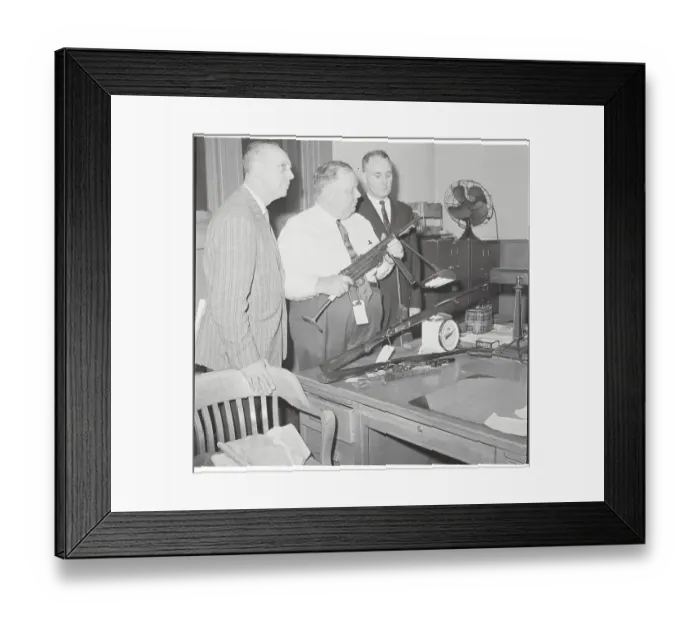 Framed Print : New York Detectives Show Gangster's Arsenal Framed Print : New York Detectives Show Gangster's Arsenal