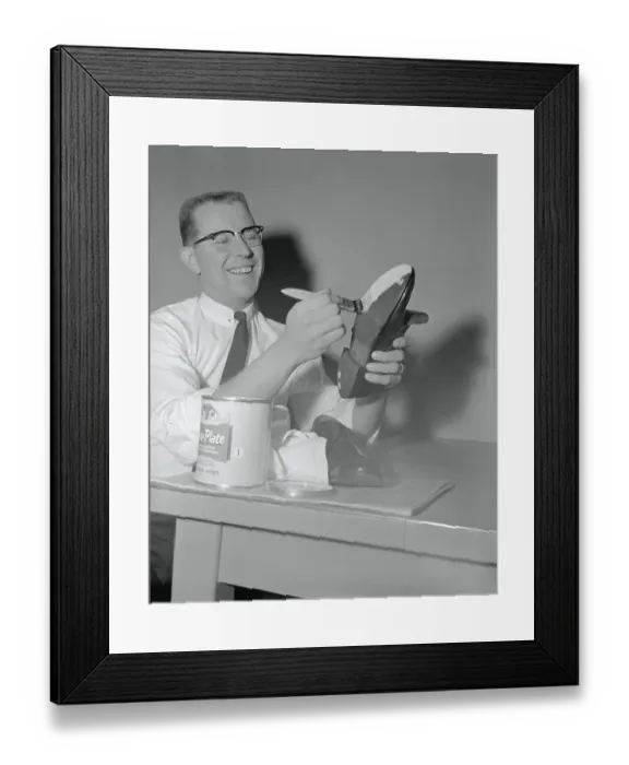 Framed Print : Robert Steffen Painting Sole of Shoe Framed Print : Robert Steffen Painting Sole of Shoe