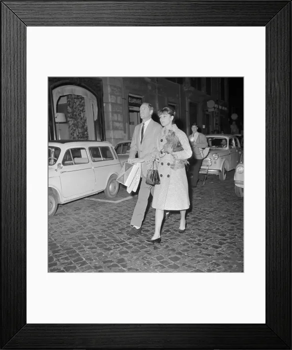 Framed Print : Audrey Hepburn and Mel Ferrer Walking Across Mall Framed Print : Audrey Hepburn and Mel Ferrer Walking Across Mall