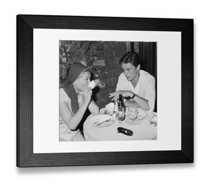 Framed Print : Romy Schneider and Alain Delon Sitting at Table Framed Print : Romy Schneider and Alain Delon Sitting at Table