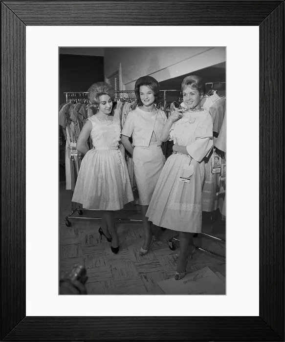 Framed Print : Debbie Reynolds and Models Wearing Dresses Framed Print : Debbie Reynolds and Models Wearing Dresses