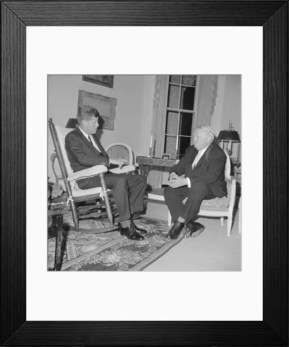 Framed Print : John Kennedy and Ludwig Erhard Framed Print : John Kennedy and Ludwig Erhard