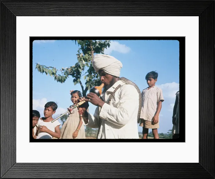 Framed Print : Children and Snake Charmer Near Tree