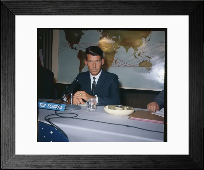 Framed Print : Walter Schirra Jr. at Press Conference Framed Print : Walter Schirra Jr. at Press Conference