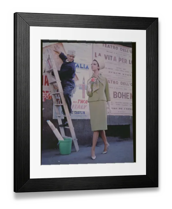 Framed Print : Model Posing in Light Green Suit with Hat
