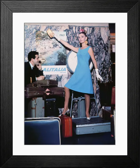 Framed Print : Model Posing in Turquoise Dress