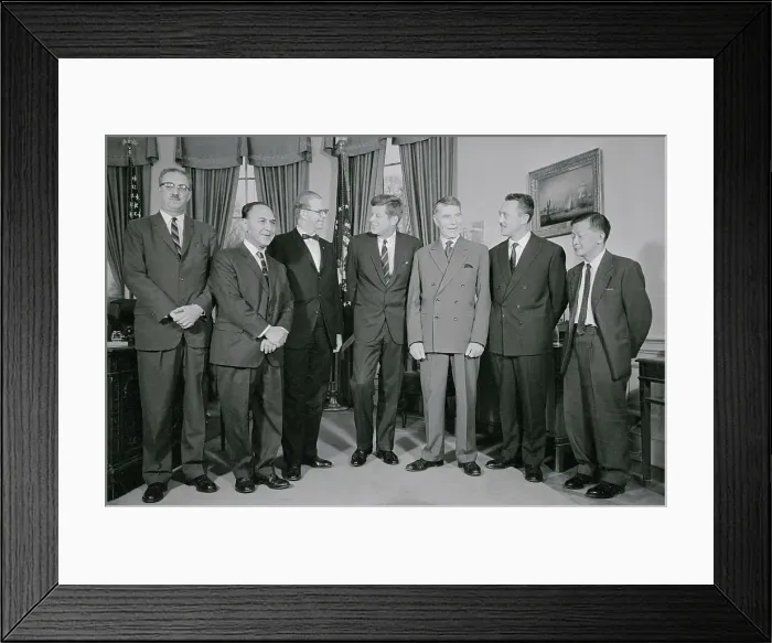 Framed Print : President Kennedy with Leading Scientists Framed Print : President Kennedy with Leading Scientists