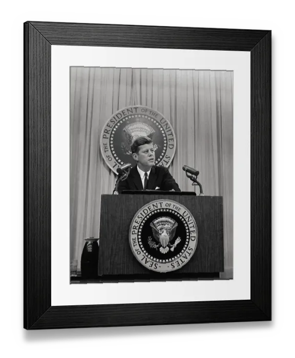 Framed Print : President John F. Kennedy Speaking at Podium Framed Print : President John F. Kennedy Speaking at Podium
