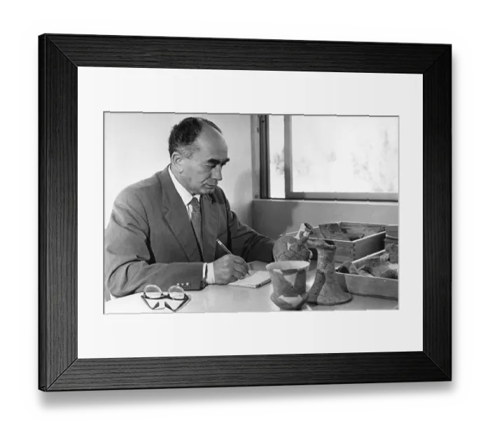 Framed Print : Professor Nahman Avigad Examines Pottery Framed Print : Professor Nahman Avigad Examines Pottery