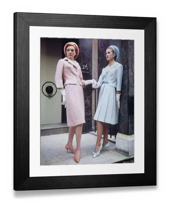 Framed Print : Models Posing in Pink and Blue Wool Suits Framed Print : Models Posing in Pink and Blue Wool Suits