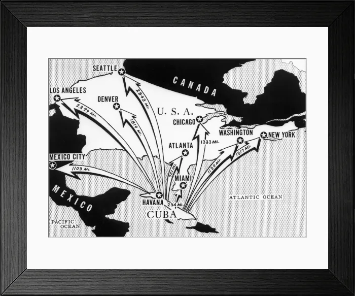 Framed Print : Distances of Major Cites from Cuba Framed Print : Distances of Major Cites from Cuba