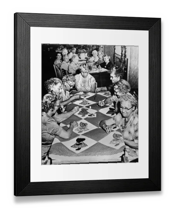 Framed Print : Elderly Women Sewing Quilts Together Framed Print : Elderly Women Sewing Quilts Together