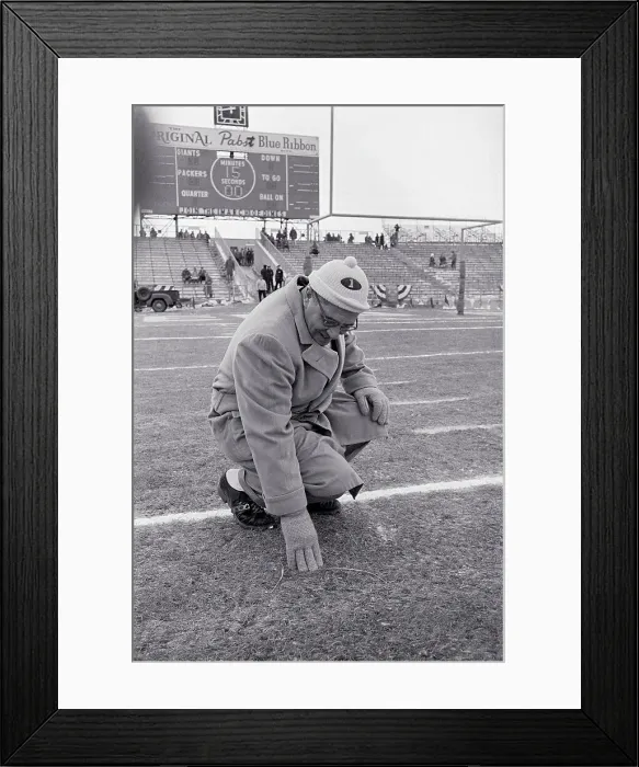Framed Print : Vince Lombardi Inspecting Turf Framed Print : Vince Lombardi Inspecting Turf