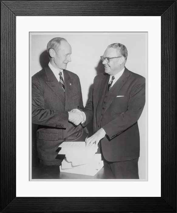 Framed Print : Gilbert Mueller and Henderson Supplee Shaking Hands Framed Print : Gilbert Mueller and Henderson Supplee Shaking Hands