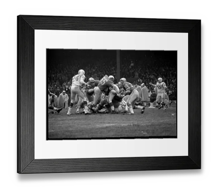 Framed Print : Leo Nomellini About to Grab Johnny Unitas Framed Print : Leo Nomellini About to Grab Johnny Unitas