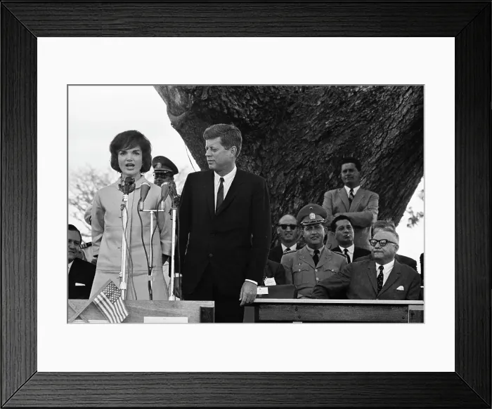 Framed Print : Jacqueline Kennedy Speaking with Support of President Kennedy Framed Print : Jacqueline Kennedy Speaking with Support of President Kennedy