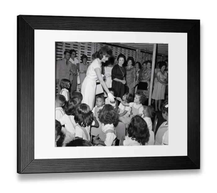 Framed Print : Jacqueline Kennedy Greeting Kindergarten Framed Print : Jacqueline Kennedy Greeting Kindergarten