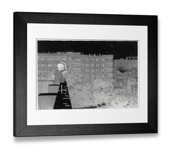 Framed Print : Boy Standing on Balcony in Locust Swarm