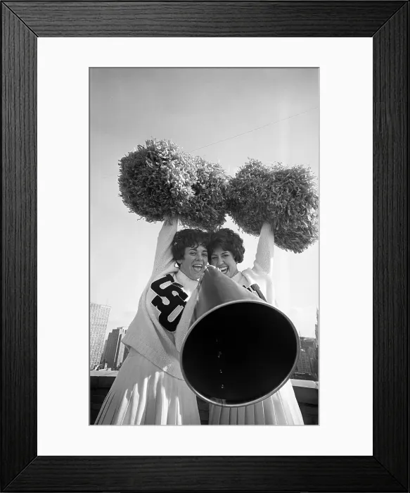 Framed Print : Two Cheerleaders Practicing Their Cheers Framed Print : Two Cheerleaders Practicing Their Cheers