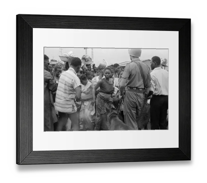 Framed Print : Woman On Line For Food; Un Officers Framed Print : Woman On Line For Food; Un Officers