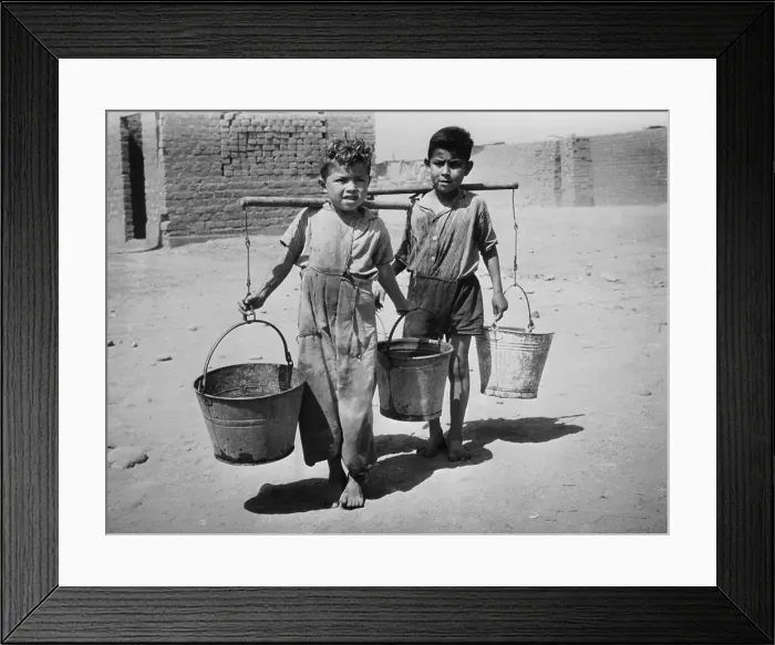 Framed Print : Boys Carrying Buckets of Water Framed Print : Boys Carrying Buckets of Water