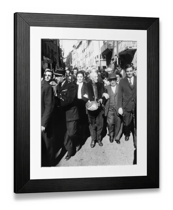 Framed Print : Artist Pablo Picasso Walking Arm-in-Arm With His Wife and French Communist leader Jacques Duclos