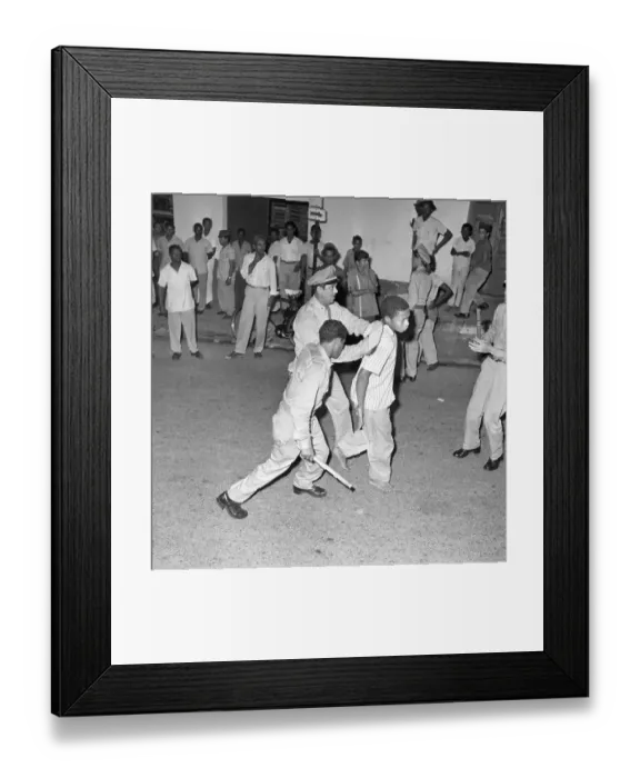 Framed Print : Police Take Away Barefooted Boy Framed Print : Police Take Away Barefooted Boy
