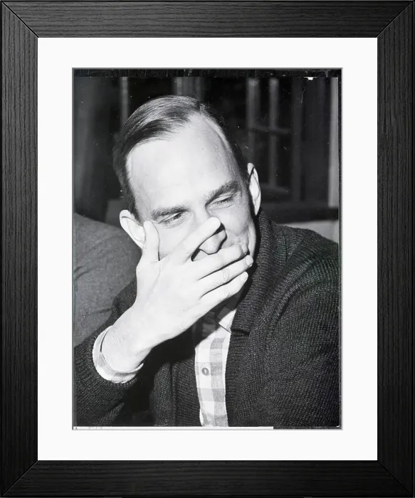 Framed Print : Ingmar Bergman Covers His Face Framed Print : Ingmar Bergman Covers His Face