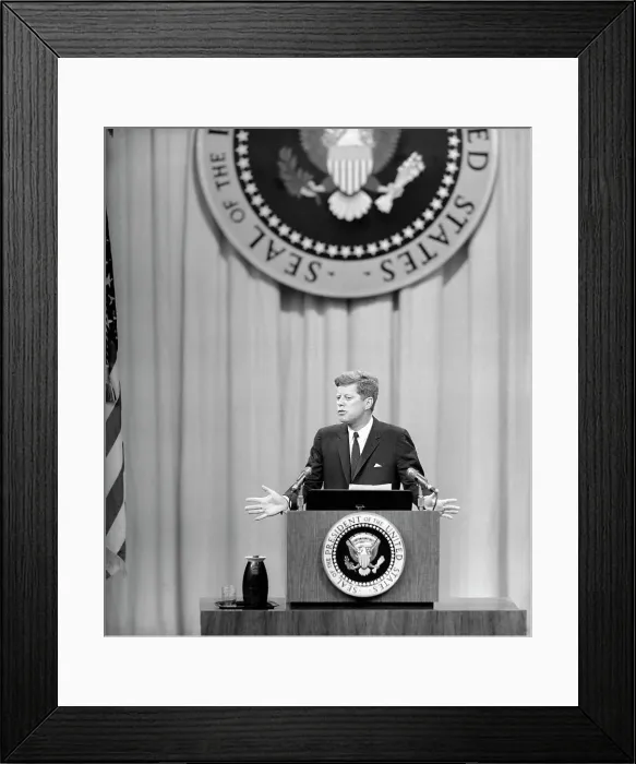 Framed Print : John Kennedy at Press Conference Framed Print : John Kennedy at Press Conference