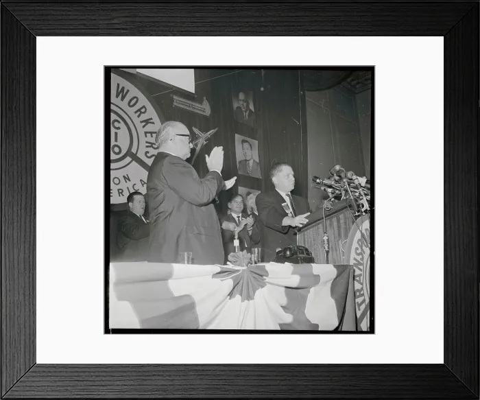Framed Print : Michael Quill Applauding Speech by Jimmy Hoffa Framed Print : Michael Quill Applauding Speech by Jimmy Hoffa